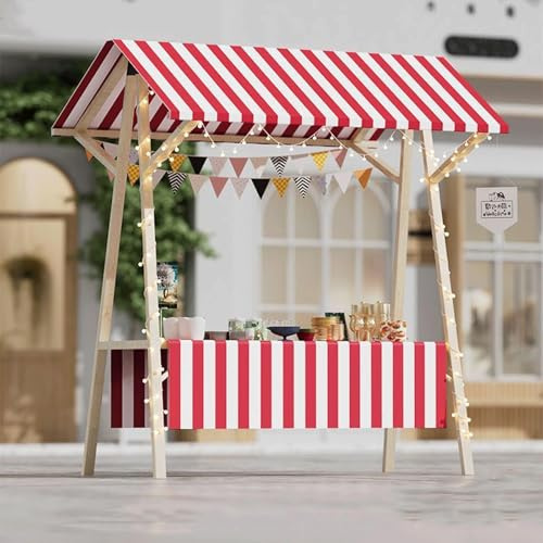 Carrito de comida plegable con ruedas y luz LED, soporte móvil de madera para venta de perros calientes, helados y alimentos