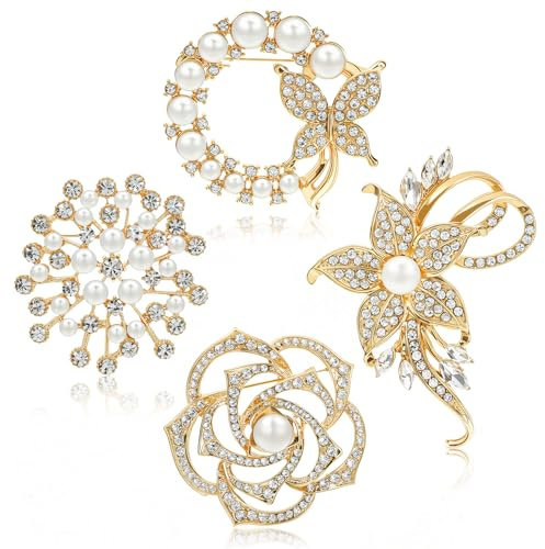 Broche Femme Vetement 4PCS Broches de Fleur de Perle de Cristal pour Jupes