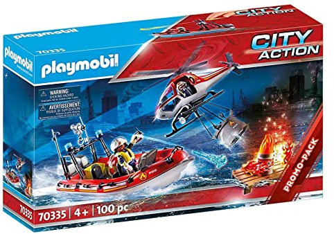 PLAYMOBIL City Action 70335 - Feuerwehreinsatz mit Heli und Boot, ab 4 Jahren
