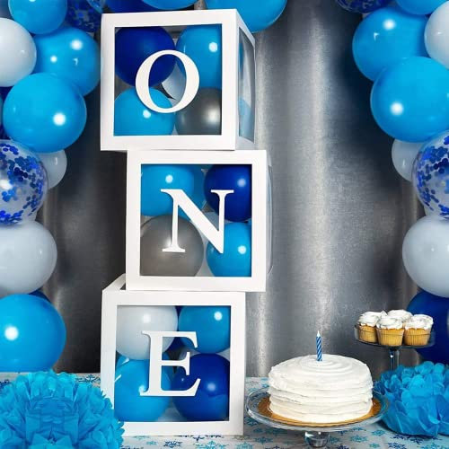 One Boxes for 1st Birthday Boys - 3pcs ONE Birthday Balloon Boxes with Letters, Frist 1st Birthdays Decorations for Boys & Girls Number 1 Boxes for Birthdays Decorations One Year Old Party Supplies