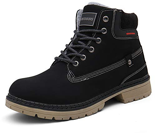 SKDOIUL ankle winter boots for men leather snow shoes the cold weather outdoor insulated with fur warm trekking ankle walking boot black size 10
