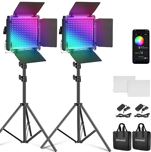 NEEWER 2 Pack 660 Pro RGB PANEL LED Video Luz con App Control Soporte Kit 360° Full Color 50W Dimmable Bicolor 3200K~5600K Video Iluminación CRI 97+ para Gaming/Streaming/Zoom/Youtube/Webex/Fotografía