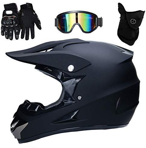 UIGJIOG Moto Casco Cross Nero Opaco,Casco di Sicurezza Stereo Traspirante Include Occhiali/Guanti/Maschera,L(56~57cm)