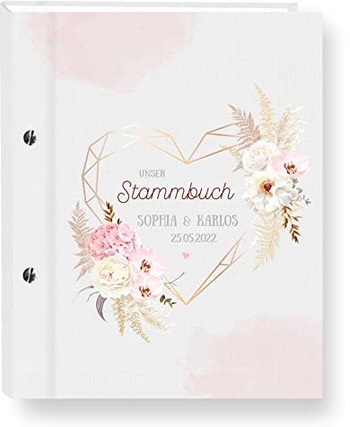 Stammbuch der Familie personalisiert Love Story rosa A5 ca. 18 x 23 cm Familienstammbuch Stammbücher Handarbeit Herz