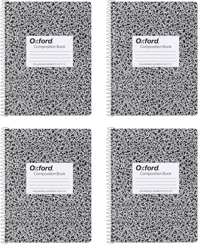 Oxford 4 Pack Marble Spiral Composition Notebook, College Ruled Notebook