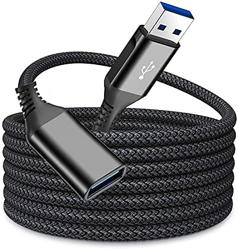 Cable alargador USB 3.0 de 3 m, cable alargador USB A macho a hembra de nailon, cable USB de 5 Gbps, muy rápido para lector de tarjetas, teclado, impresora, escáner, cámara, hubs-negro