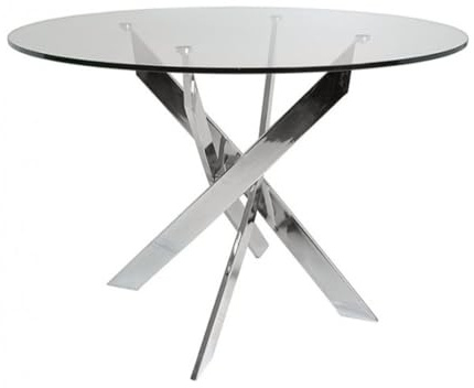 Home Heavenly® - Mesa Comedor Redonda de Cristal Dan, de 110 cm diámetro x 73 cm Altura. 4 Patas entrecruzadas. (Plateado)