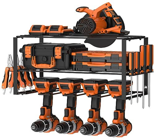 Shinoske Organizador de herramientas, estante de Soporte de pared de almacenamiento de taladro eléctrico de acero resistente, organizador de almacenamiento de herramientas de metal para garaje taller