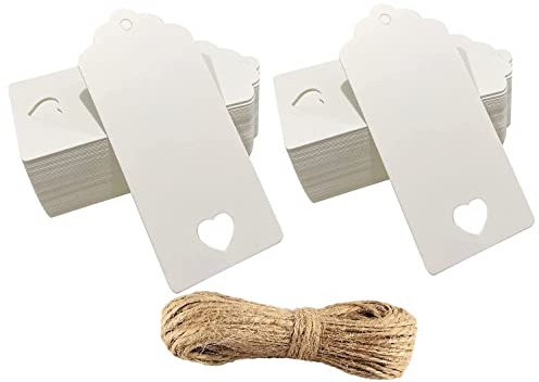 Gift Tags with String Kraft Paper Card 100pcs 9x4cm Luggage tag (White - Heart)