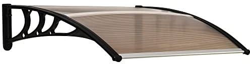 Outsunny Front Door Canopy Outdoor Awning Aluminium Rigid Plastic Polycarbonate Rain Shelter UV Water Rain Resistant 100 x 75cm Brown