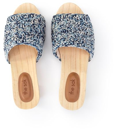 The Sak Ella Clog Sandal in Crochet, Slip On Shoe, Blue Static Shell