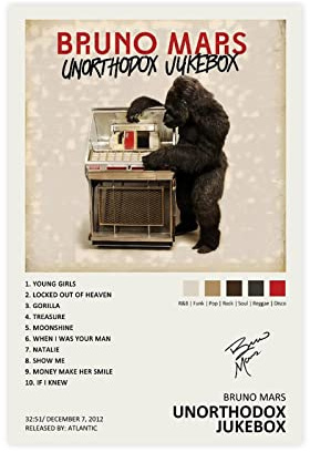 NILK Bruno Mars Unorthodox Jukebox Music Album Cover Signed Limited Poster - Leinwand für Schlafzimmer Dekor, Büro Zimmer Dekoration Geschenk Unframe:12x18inch(30x45cm)