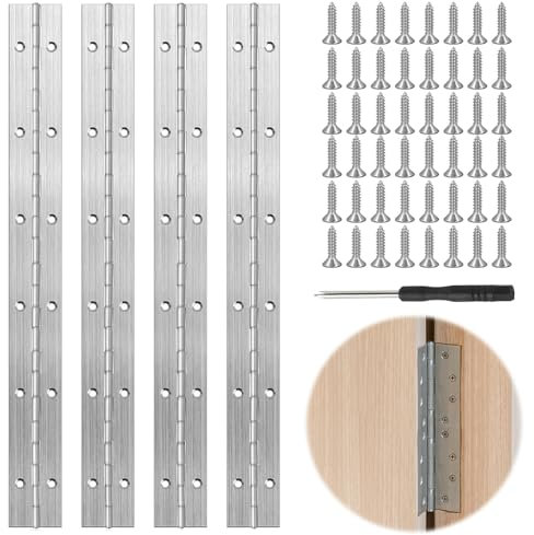 Riisoyu 4pcs Klavierband Edelstahl, 30cm Klavierband Edelstahl Klappbar Edelstahl Scharniere Steckverbinder Strapazierfähig Scharnier Edelstahlscharnie mit Löchern Schraube für Türen Fenster Schränke