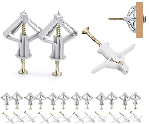 ANBOO 100 Set Spreizdübel Hohlwanddübel, Geeignet zum Öffnen 8-10mm, Blechstärke 8-15mm, Gipskartondübe Hohlraumdübel,Hohlraumdübel Butterfly,Robuste Dübel Set Mit Schrauben Für Gipskarton