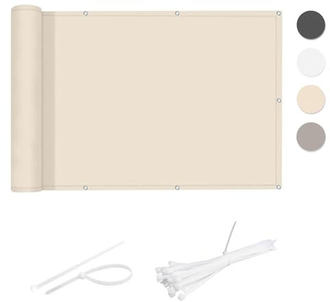 COOL AREA Balkon Sichtschutz 70x600cm mit UV-Schutz für PES Balkonabdeckung,wetterfester Balkonabdeckung mit Kabelbinder,Light Khaki