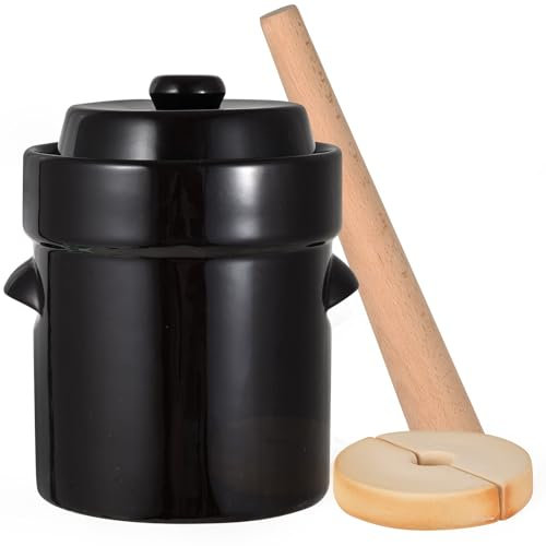 Bocal de fermentation de 2 litres, bocaux de fermentation avec sas, fermentation ou décapage comme récipient à kimchi, kombucha, levain et choucroute, fermenteur en céramique avec poids, couvercle et