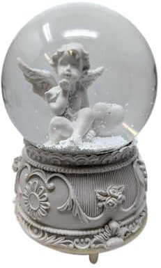 Angelic Musical Snow Globe 100mm – Battery Operated with Intricate Angel Figurine – Requires 3 AAA Batteries (Not Included) (Design A)