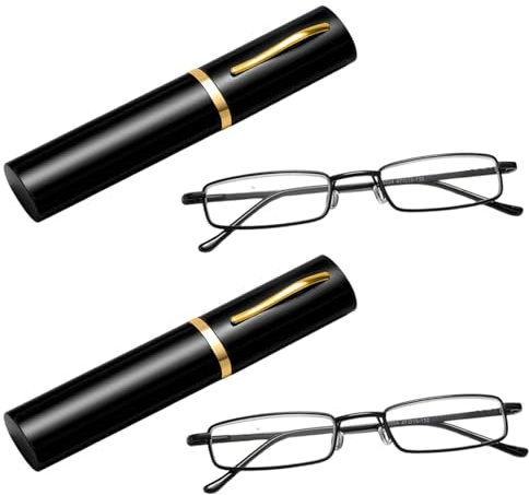 WORUIB 2 Pairs Slim Pen Reading Glasses, Slim Pocket Reading Glasses, Blue Light Blocking Spring Hinge Glasses with Portable Pen Clip Case,Unisex