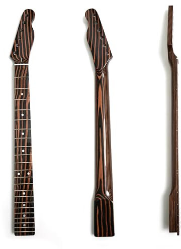 Zebra-Holz-Gitarrenhals für Fender-Telecaster-Stil, 22 Bünde, Ersatz-Gitarrenhals, 42 mm Sattelbreite, verstellbarer Halsstab, vorgebohrte 10 mm Stimmlöcher
