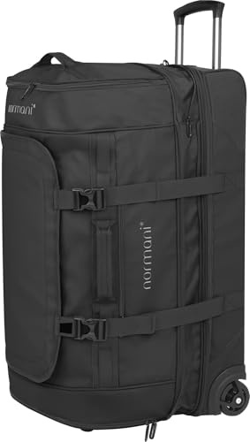 normani XXL Reisetasche 100-120 Liter 2-Rad Trolley groß Weichgepäck Travel Bag mit Rollen und 8 Fächern – erweiterbare Rolltasche 75x37x36-43 cm Black 120 Liter