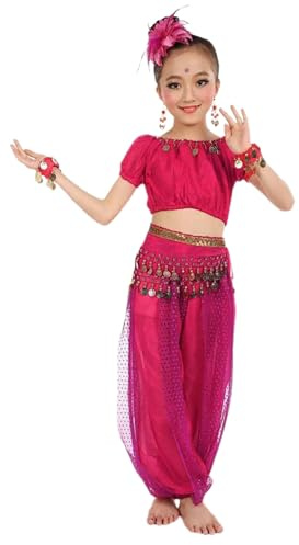 NaLatia 2 Pcs Robe Danse Orientale Enfant Deguisement Indienne Fille Robe de Danse du Ventre Classique Top + Pantalon Ensembles de Spectacle Costume Déguisement Robes Indien Bollywood Filles