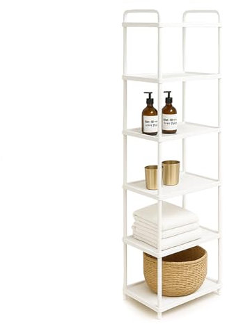 ABBAware Standregal mit 6 Ebenen - 40 x 30 x 135 cm Kunststoff weiß - schmales Regal für Küche, Bad, Keller & Abstellraum - Badezimmerregal & Kellerregal ohne Bohren - schmales Regal