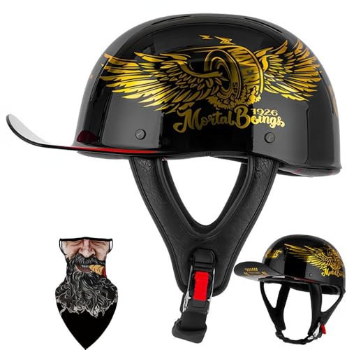 HALYING Casque Jet de Moto Vintage Casque Bol Homologué ECE Léger 800g avec Doublure Respirante et Visière Rétro pour Scooter et Mobylette, Confort Optimal pour Homme et Femme Adultes