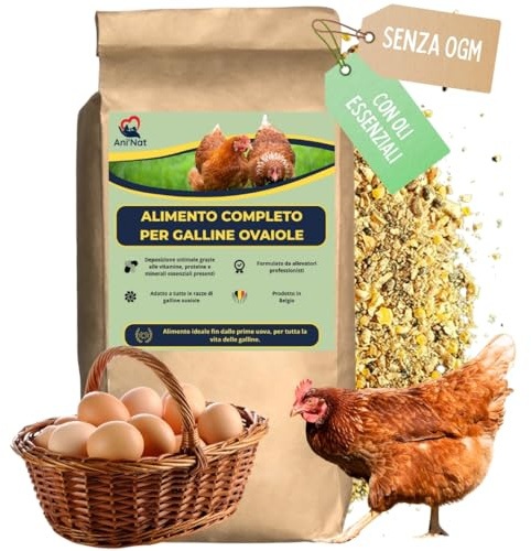 Ani'Nat Mangime per galline ovaiole senza OGM – Con oli essenziali – Miscela grossolanamente macinata – Nutrizione completa per deposizione e vitalità delle galline (5kg)