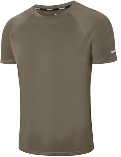 ZENGVEE Mens Gym T-Shirts Breathable Quick-Drying Gym Tops Khaki