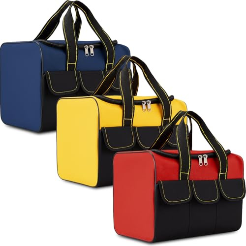 Sanwuta 3 Pack Tool Bag for Men Waterproof, 16 Inch Heavy Duty Tool Boxes Wide Mouth Tote Wide Open Mouth Storage Case for Various Instrument, Electrician Carpenter Mechanic