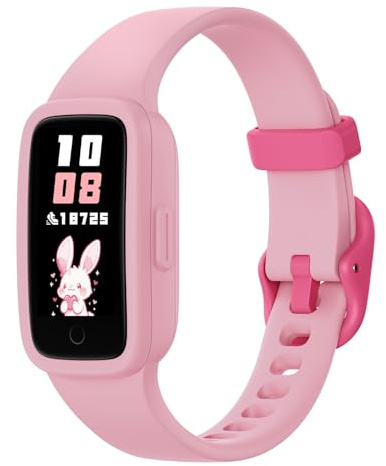 BIGGERFIVE Vigor 3 Kids Fitness Tracker Watch, AMOLED Screen, No App or Phone Needed, 3ATM Waterproof, Heart Rate & Sleep Monitor, Pedometer & Step Counter Smart Watch for Girls Ages 5-15 (Pink)