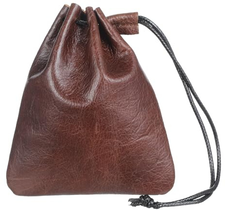 HJZHII Leather Drawstring Pouch, Small Drawstring Dice Pouches Storage Bags Vintage Medieval Coin Waterproof Cowhide Bag(Large)