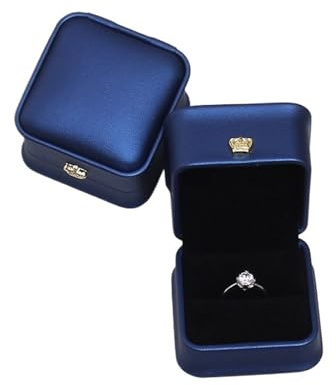 porta anelli Scatola portaoggetti for anelli in pelle PU con trafilatura a filo, bottone a corona, for gioielli, fibbia e borchie wedding(Blue)