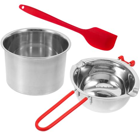 QUMIIRITY Pentola Doppia in Acciaio Inox 201 per Sciogliere Cioccolato, Burro e Formaggio 600ml Spatola, Manico Isolante, Adatta per Cottura a Bagnomaria e Uso in Cucina Colore Casuale
