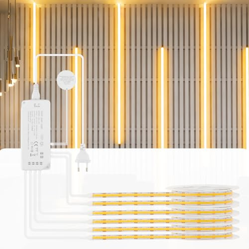 Enteenly COB Tira LED 6 x 2M con Control Táctil Regulable para Paneles Acústicos, Vitrinas, Armarios, Cocinas, Vinotecas, Estantería, 3000K
