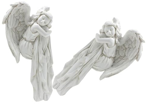 jojofuny Decorazione per Porta Bianca in Resina 2 Pezzi Angeli Dormienti Stile Classico per Angoli Finestre e Garage Ornamento Natalizio Elegante