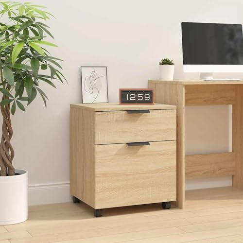 Kaloriko Mobilt arkivskåp Sonoma-ek med hjul 45 x 38 x 54 cm, trämaterial, rullcontainer kontor med förvaringsutrymme, förvaringslåda, hylla för vardagsrum, sovrum, hall