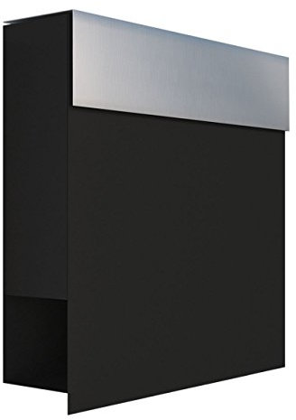 Briefkasten mit Zeitungsfach, Design Wandbriefkasten Manhattan Schwarz/Edelstahl - Bravios