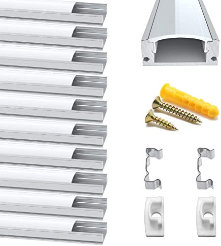 Chesbung LED Aluminium Profil 90 Grad für Led Streifen, 10X0.5m U Form Stripes Schiene Strip Aluprofil Eckprofil Alu Profil Leiste Kanal Stripe Diffusor mit Milchig Weißer Abdeckung