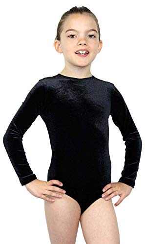 GymStern Turnanzug Body Nicki Samt Mädchen Gymnastikanzug Langarm Kinder Turnbody langärmlich Balettrikot Balettanzug Farbe Schwarz, Größe 140