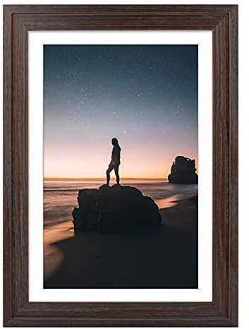 Golden State Art, 13x19 Picture Frame - Displays 11x17 Photo with Mat or 13x19 Without Mat, Wide Moulding Solid Wood Frame for Wall Display, Distressed Dark Brown