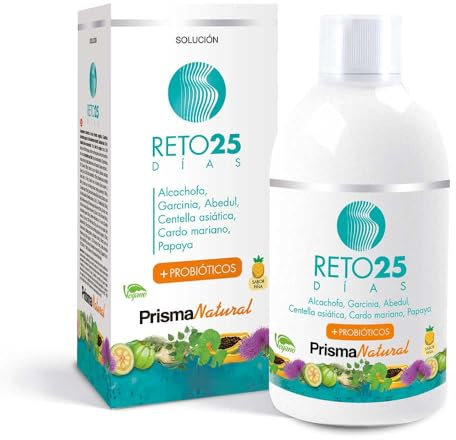 Prisma Natural - RETO25 DÍAS - ayuda en la retención de Líquidos y Grasas con efecto Detox Drenante y Probióticos - 500ml.Contiene 18 activos,como:L-carnitina, alcachofa, te verde, aloe vera, abedul..
