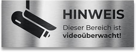 Metzler Hinweisschild Videoüberwachung aus V2A Edelstahl - Türschild mit Lasergravur Hinweis Dieser Bereich ist Videoüberwacht - Selbstklebender Briefkastenschild - Größe: 8,5 x 3 cm