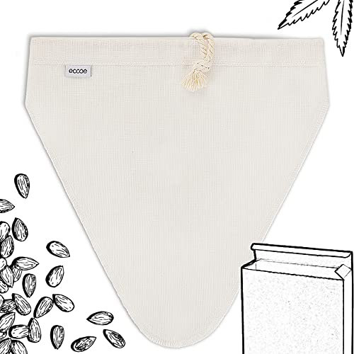ecooe 1 sacchetto per latte di noci in canapa naturale 28 x 30 cm, sacchetto per noce per latte di noci vegano, latte di mandorle, latte di nocciola, panno filtrante lavabile