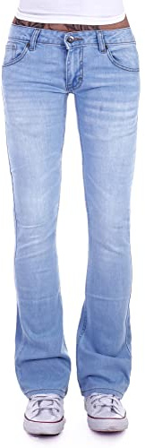Damen Bootcut Hosen Hüftjeans Jeans Schlagjeans schwarz Schlag-Hose-n Damenjeans Damen-Hose-n Jeans-Hose-n Hüfthose Niedrige-r Leib-Höhe Bund Stretchjeans Stretch Flared Hellblau Gr Größe M 38