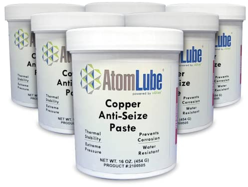 AtomLube Copper Anti-Seize Paste | High Temp Assembly Lube for Threaded Fasteners & Fittings | High-Performance Anti Rust Lubricant, 1 Pound Jar (6 Pack)