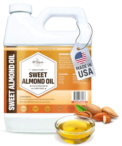 ORGANIC SWEET ALMOND OIL (16 oz) Premium Cold Pressed Unrefined | 100% Pure Sweet Almond Oil for Skin, Face, Hair, Soap Making | Carrier for Essential Oils | Available in Bulk | 16 FL OZ