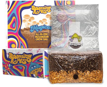 Booming Acres | The Magical 5lb All in One Mushroom Growing Bag Kit | Harvest Your own Happiness | Discover The Magic of Growing Mushrooms [5lb Grow Bag]