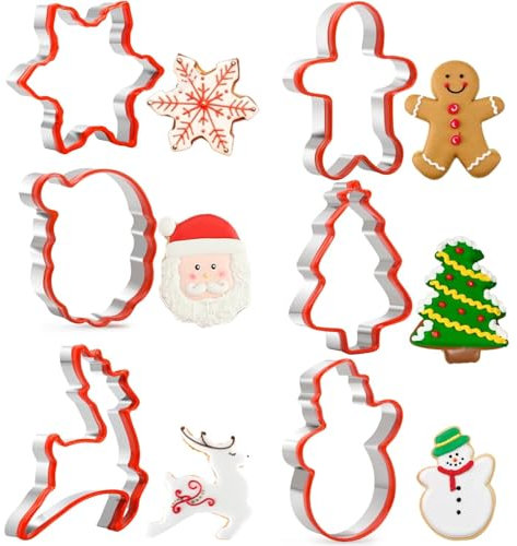 Creative Christmas Cookie Cutters for Kids | with Silicone Edge | Stainless Steel | Shapes: Santa Claus, Snowflake, Christmas Tree, Gingerbread Man, Reindeer | Perfect for Festive Baking