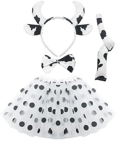 SKHAOVS Disfraz de Vaca Niño Juego de Disfraces de Vaca, Set de Accesorios para Disfraz de Vaca, Kit de Disfraces de Animales, para Carnaval Fiesta Temática Halloween Cumpleaños Navidad (Blanco)